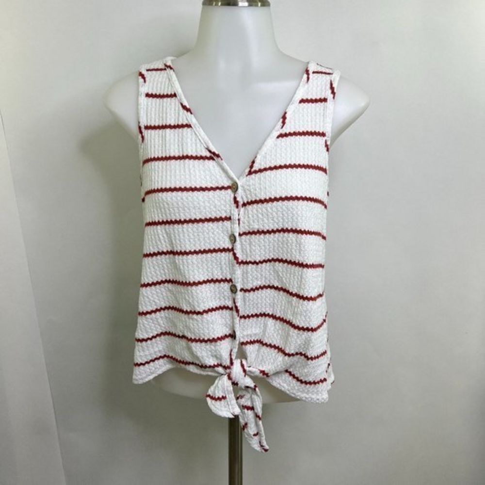 Paper Crane Tank Top XS Red White Stripe Tie Button Knit Cropped Used. No rips,